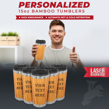 Personalized Text Tumbler | Bamboo 15 oz Tumbler